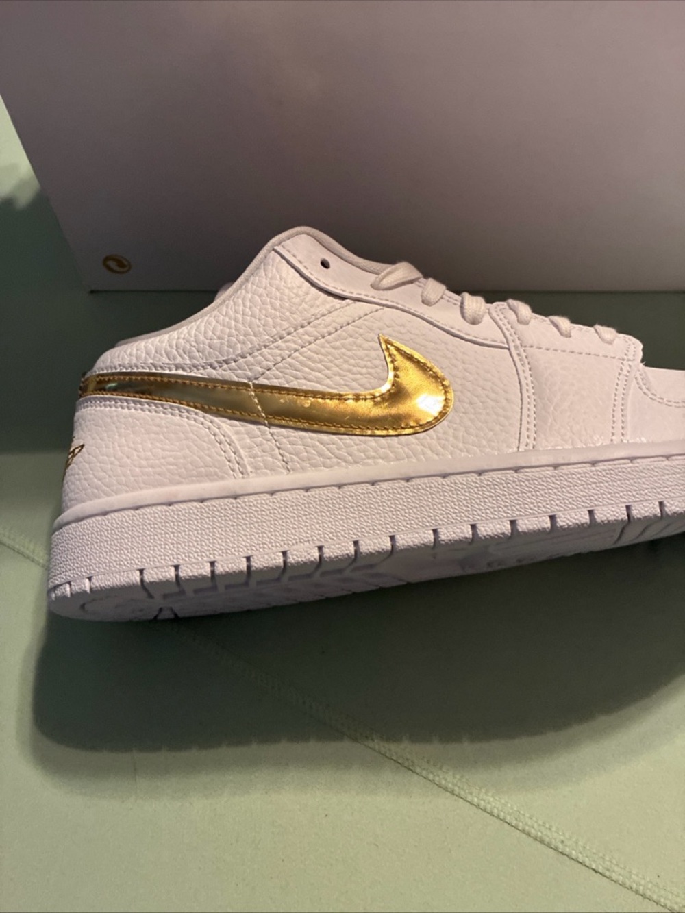 Air Jordan  1 low ladies metallic gold sneaker size 9.5 - Picture 5 of 11